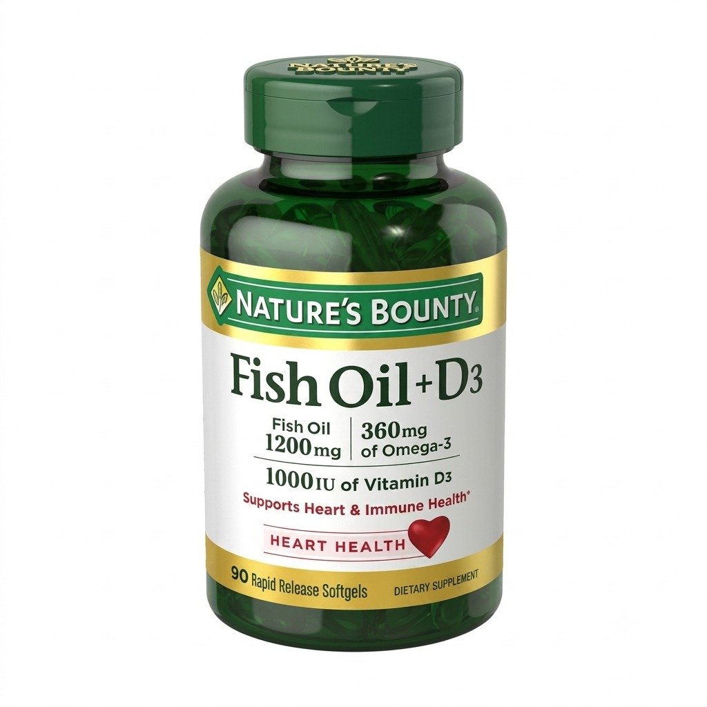NATURE'S BOUNTY FISH OIL 1200MG PLUS 360MG VITAMIN D3-90 COATED SOFTGELS