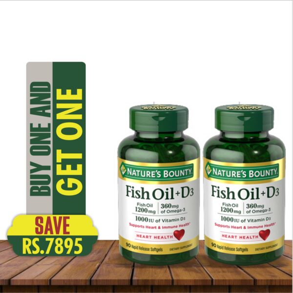 Nature's Bounty Fish Oil 1200 mg + Vitamin D3 1000IU | Buy 1 get 1 free |Pakistan
