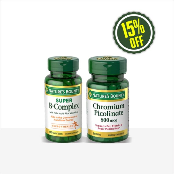 NB CHROMIUM PICOLINATE 800MCG (50’S) & NB SUPER B COMPLEX WITH FOLIC ACID PLUS VIT C (150’S)