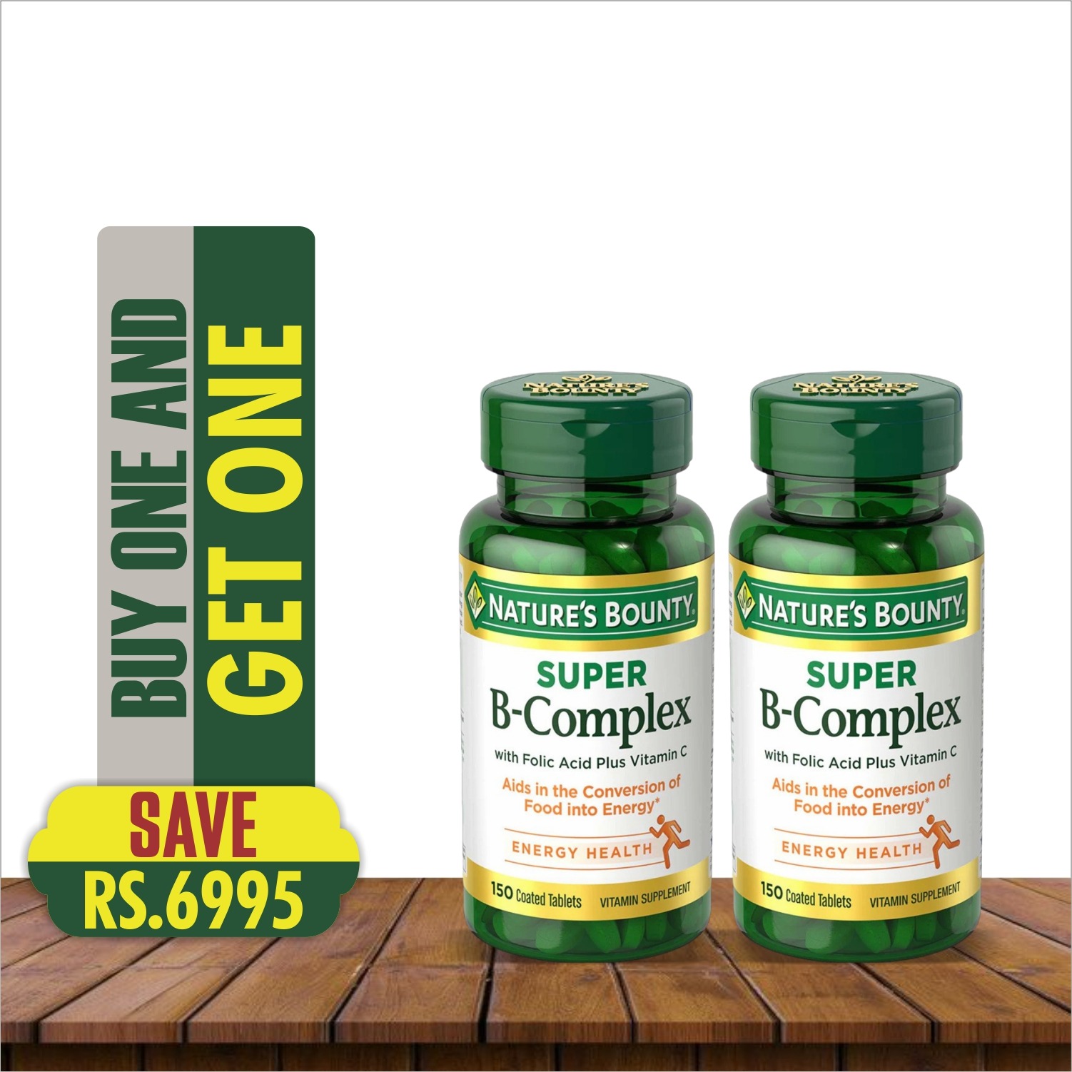 NATURE'S BOUNTY SUPER B COMPLEX WITH FOLIC PLUS VIT C 150 COATED TABLETS