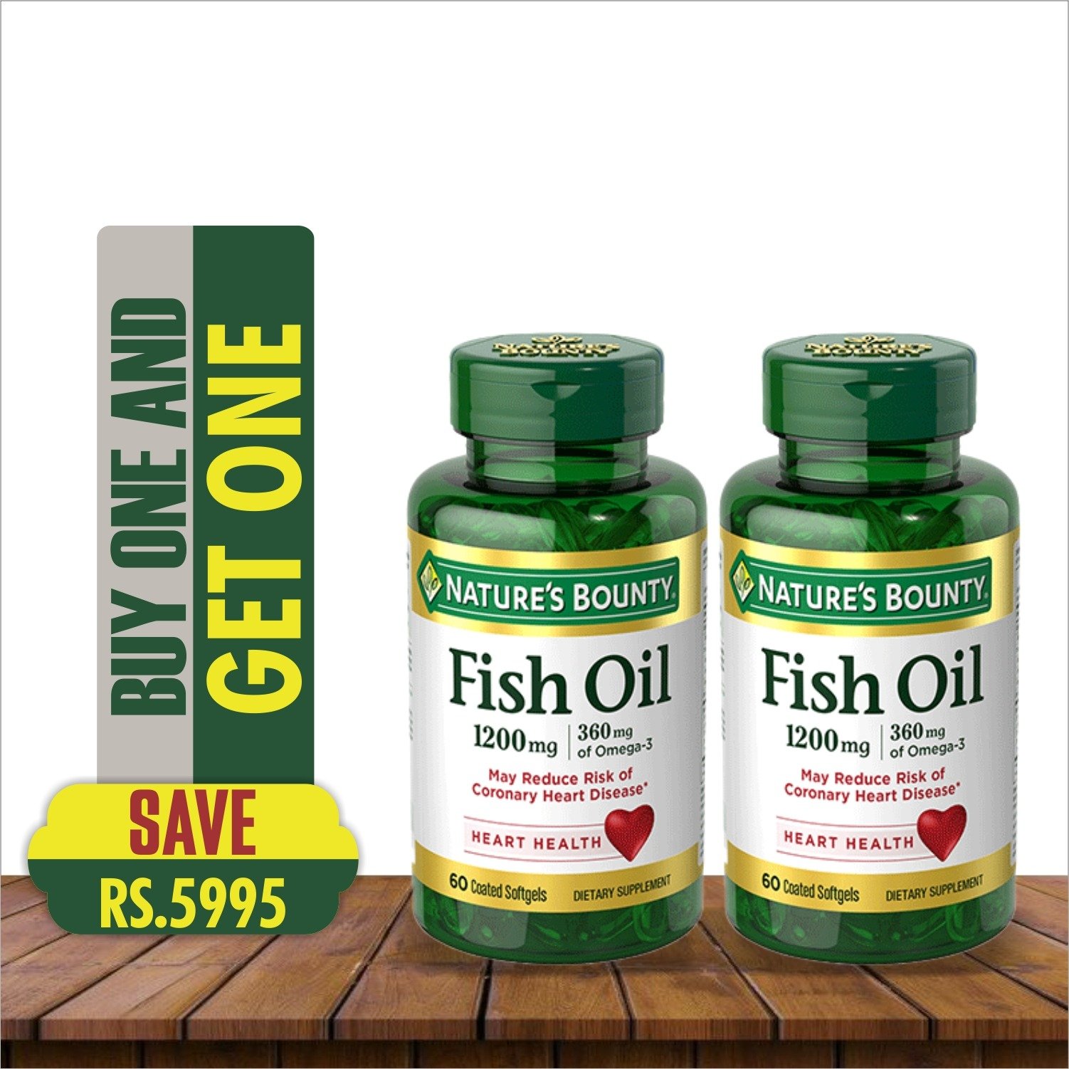 NATURE'S BOUNTY FISH OIL 1200MG PLUS OMEGA 3 60 SOFTGELS (BUY 1 GET 1 FREE)