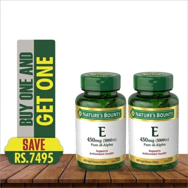 NATURE'S BOUNTY VITAMIN E 450mg (1000IU) - 60 SOFTGELS (Buy 1 Get 1 Free)