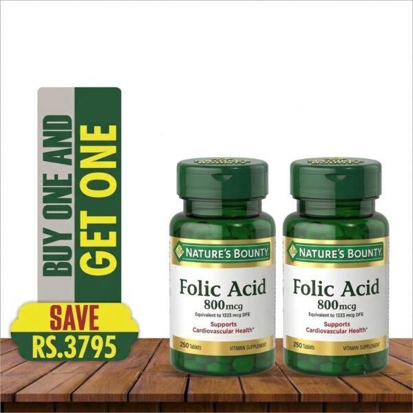 NATURE'S BOUNTY FOLIC ACID 800MCG 250 TABLETS (Buy 1 Get 1 Free)