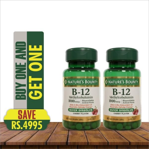 Nature's Bounty Pakistan B-12 1000mcg Methylcobalamin 60 Tablets Heart, Nerve and Immune Health