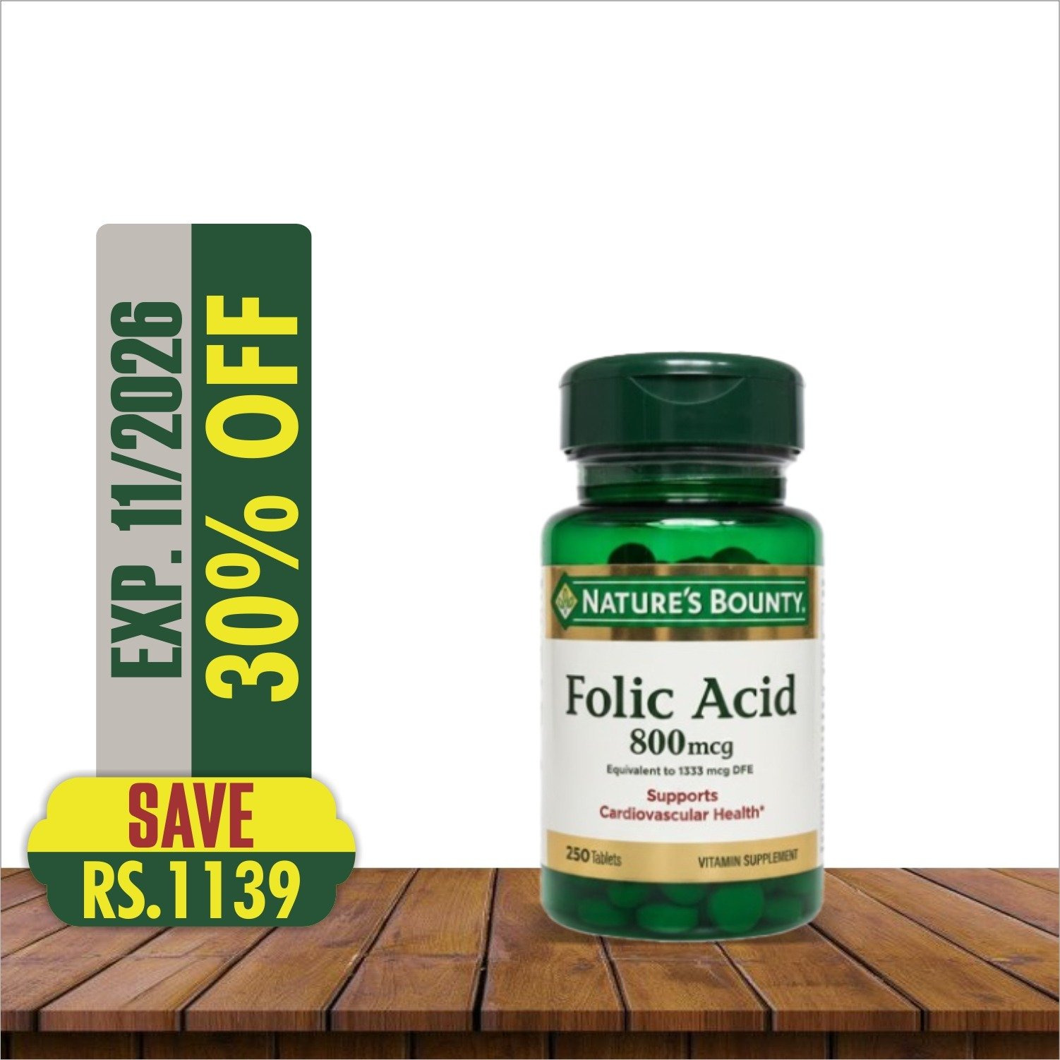 NATURE'S BOUNTY FOLIC ACID 800MCG 250 TABLETS